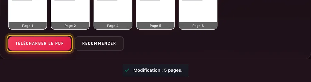 Le bouton « Télécharger le PDF » entouré et le message de Pilote PDF « Modification : 5 pages. »